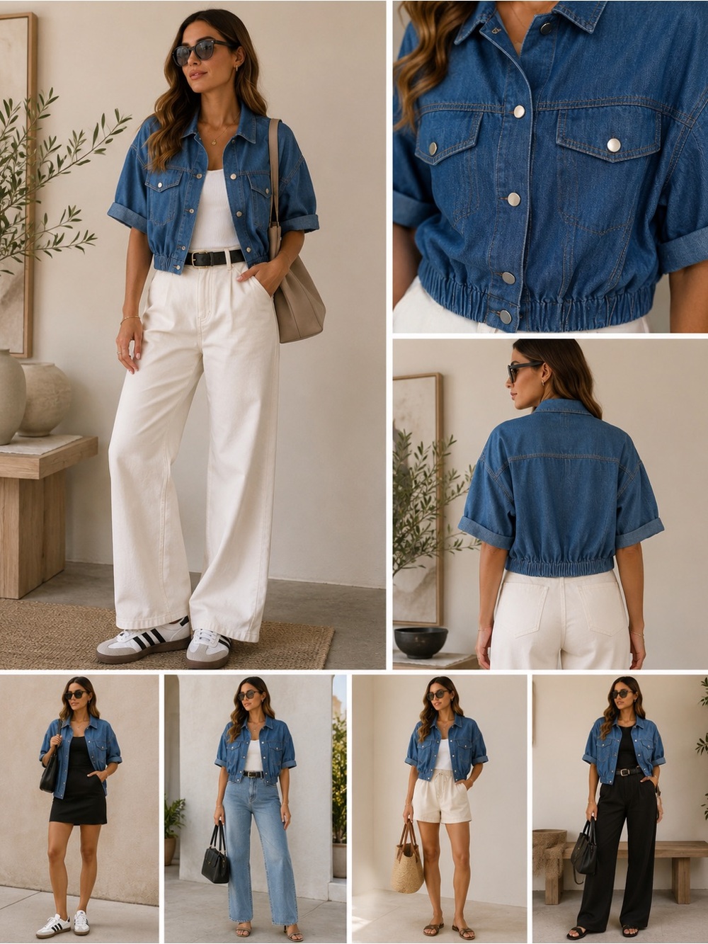Zara Blue Denim Cropped Snap Front Shirt Jacket Size Small
